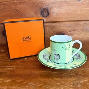 Hermès Africa Green Demitasse Cup and Saucer Set With Box
